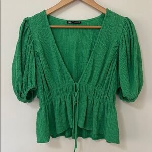 Zara Emerald Green Textured Blouse